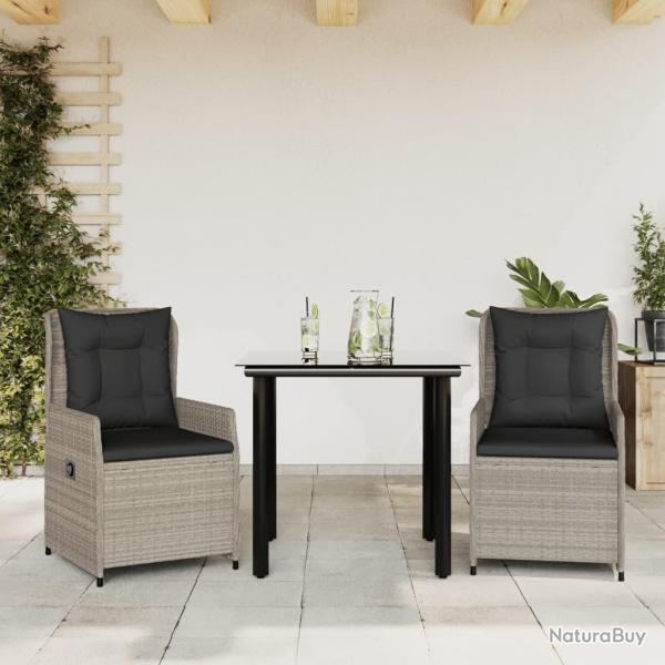 Ensemble � manger de jardin 3pcs coussins gris clair poly rotin