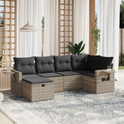 Salon de jardin 6 pcs avec coussins gris clair r&eacute;sine tress&eacute;e