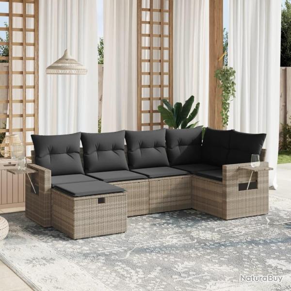 Salon de jardin 6 pcs avec coussins gris clair r�sine tress�e