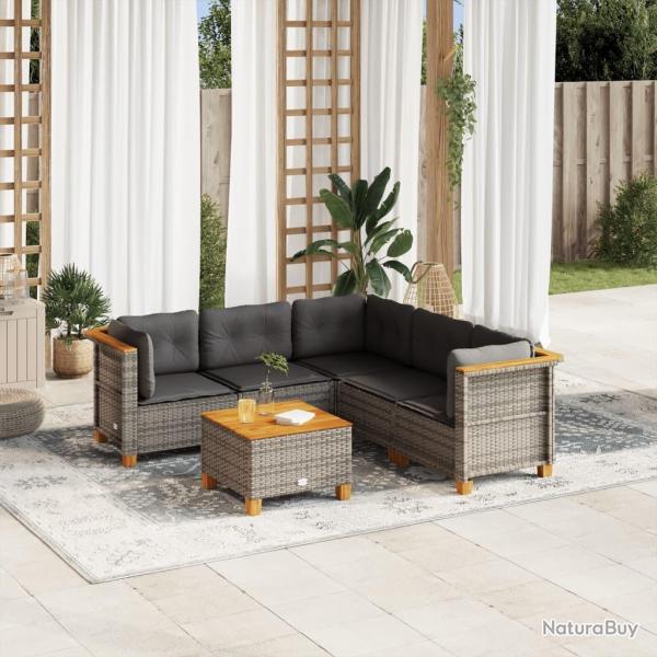 Salon de jardin 6 pcs avec coussins gris r�sine tress�e