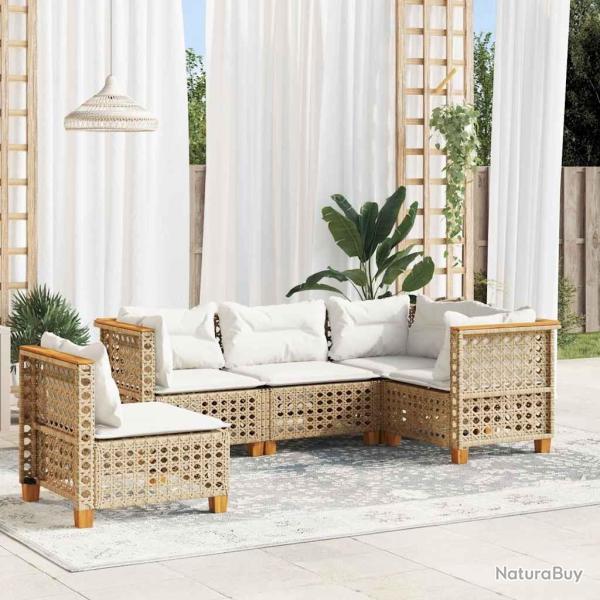 Salon de jardin avec coussins 5 pcs beige r�sine tress�e