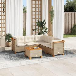 Salon de jardin avec coussins 6 pcs beige r&eacute;sine tress&eacute;e