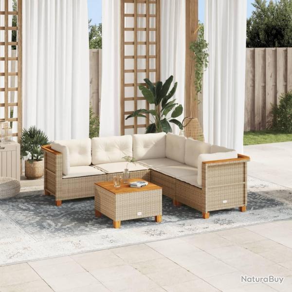 Salon de jardin avec coussins 6 pcs beige r�sine tress�e