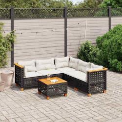 Salon de jardin 6 pcs avec coussins noir r&eacute;sine tress&eacute;e
