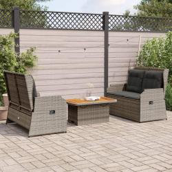 Salon de jardin 3 pcs avec coussins Gris R&eacute;sine tress&eacute;e