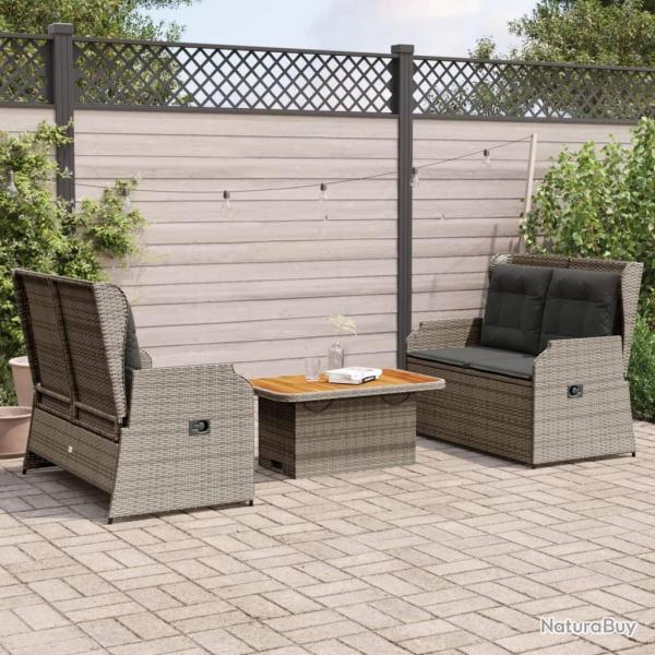 Salon de jardin 3 pcs avec coussins Gris R�sine tress�e