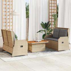 Salon de jardin avec coussins 3 pcs beige r&eacute;sine tress&eacute;e