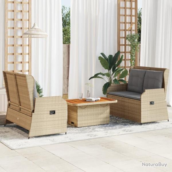 Salon de jardin avec coussins 3 pcs beige r�sine tress�e