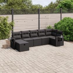 Salon de jardin 7 pcs avec coussins noir r&eacute;sine tress&eacute;e