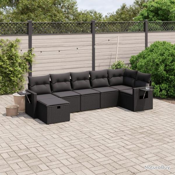 Salon de jardin 7 pcs avec coussins noir r�sine tress�e