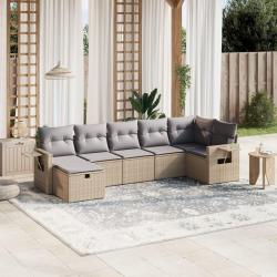 Salon de jardin avec coussins 7pcs m&eacute;lange beige r&eacute;sine tress&eacute;e
