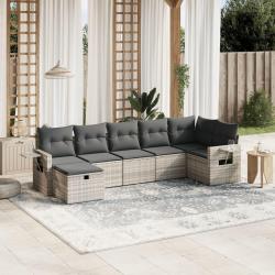 Salon de jardin avec coussins 7 pcs gris clair r&eacute;sine tress&eacute;e