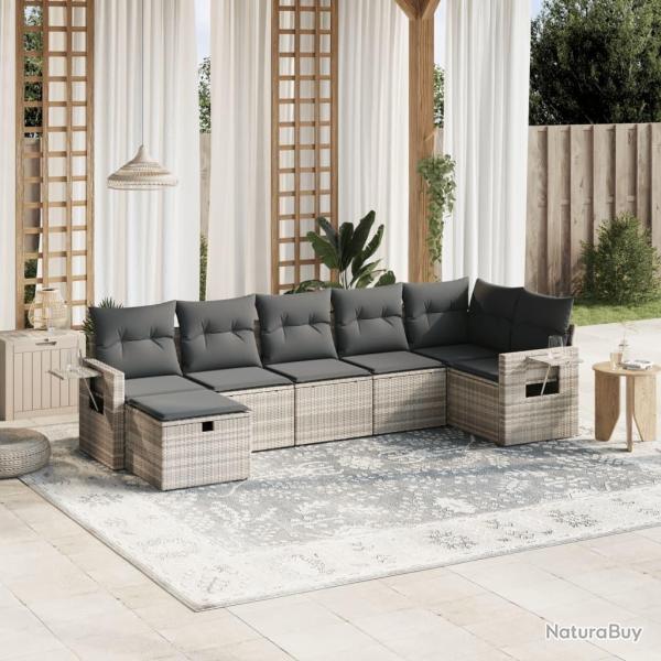Salon de jardin avec coussins 7 pcs gris clair r�sine tress�e