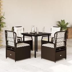 Ensemble &agrave; manger de jardin 5 pcs et coussins marron poly rotin