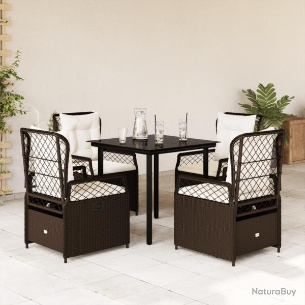 Ensemble � manger de jardin 5 pcs et coussins marron poly rotin