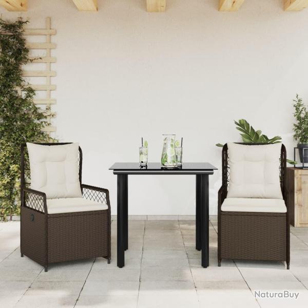 Ensemble � manger de jardin 3 pcs et coussins marron poly rotin