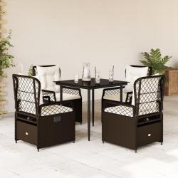 Ensemble &agrave; manger de jardin 5 pcs et coussins marron poly rotin