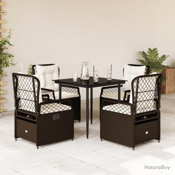 Ensemble � manger de jardin 5 pcs et coussins marron poly rotin
