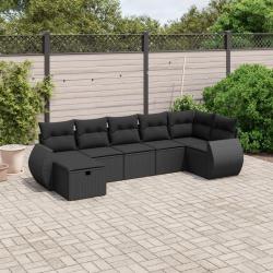 Salon de jardin 7 pcs avec coussins noir r&eacute;sine tress&eacute;e