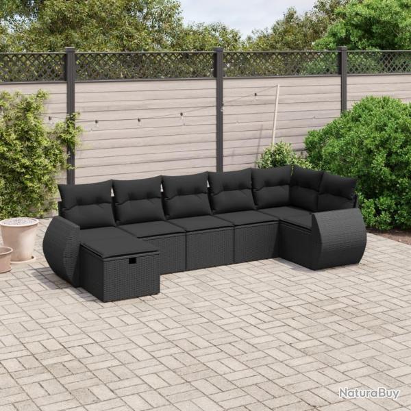 Salon de jardin 7 pcs avec coussins noir r�sine tress�e