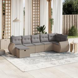 Salon de jardin avec coussins 7pcs m&eacute;lange beige r&eacute;sine tress&eacute;e