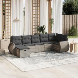 Salon de jardin avec coussins 7 pcs gris clair r&eacute;sine tress&eacute;e
