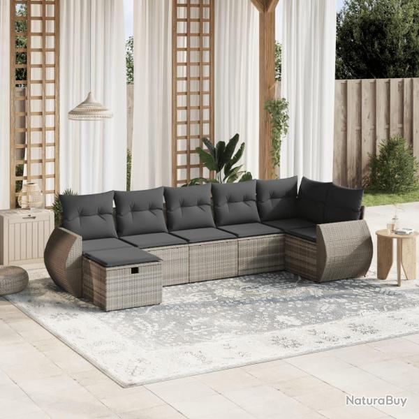 Salon de jardin avec coussins 7 pcs gris clair r�sine tress�e