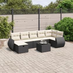 Salon de jardin 8 pcs avec coussins noir r&eacute;sine tress&eacute;e