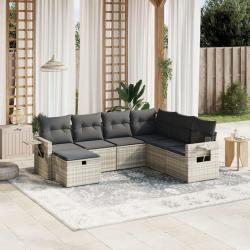 Salon de jardin avec coussins 7 pcs gris clair r&eacute;sine tress&eacute;e
