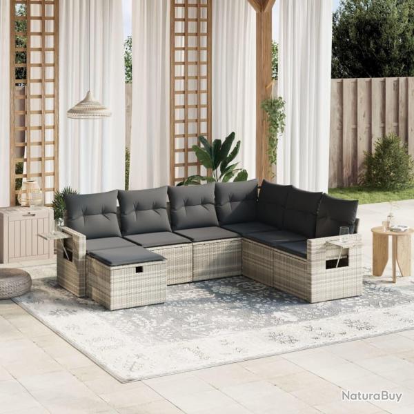 Salon de jardin avec coussins 7 pcs gris clair r�sine tress�e