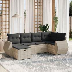 Salon de jardin 6 pcs avec coussins gris clair r&eacute;sine tress&eacute;e