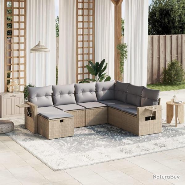 Salon de jardin avec coussins 7pcs m�lange beige r�sine tress�e