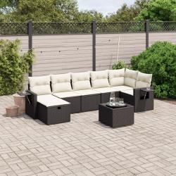 Salon de jardin 8 pcs avec coussins noir r&eacute;sine tress&eacute;e