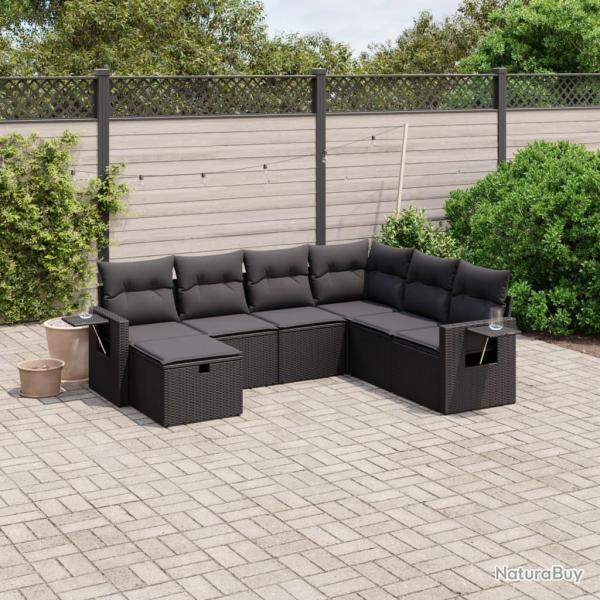 Salon de jardin 7 pcs avec coussins noir r�sine tress�e