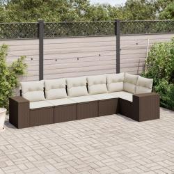 Salon de jardin avec coussins 6 pcs marron r&eacute;sine tress&eacute;e