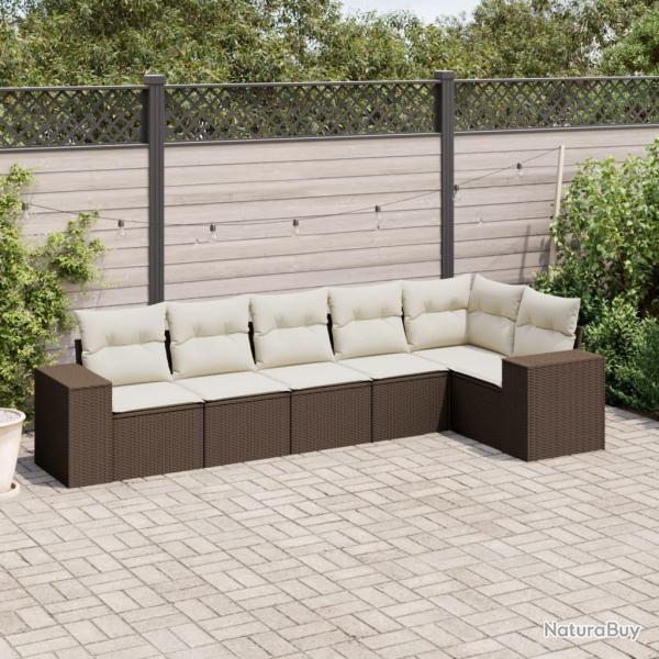 Salon de jardin avec coussins 6 pcs marron r�sine tress�e