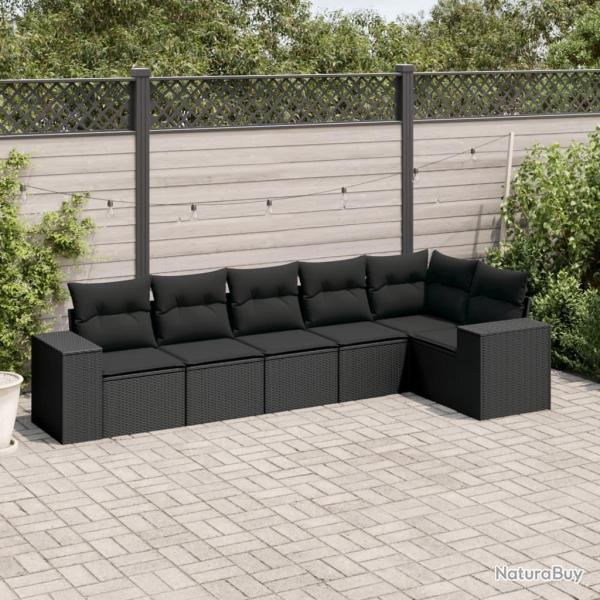 Salon de jardin 6 pcs avec coussins noir r�sine tress�e