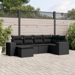 Salon de jardin 6 pcs avec coussins noir r&eacute;sine tress&eacute;e