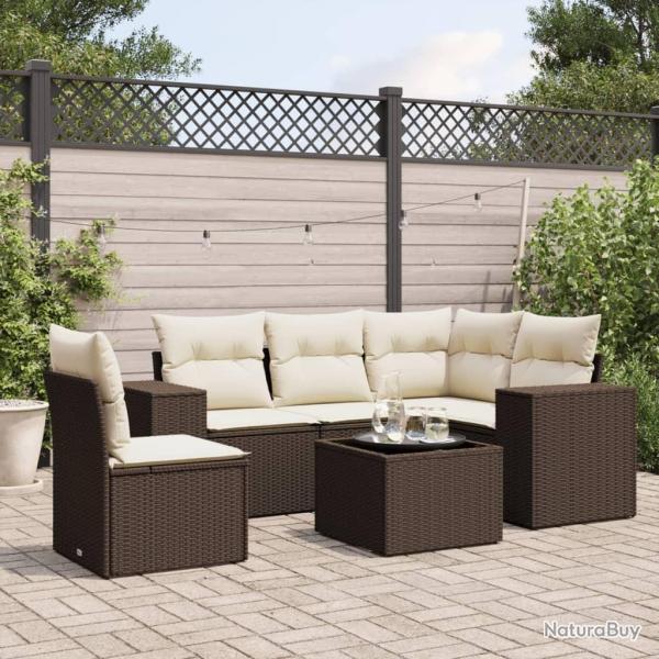 Salon de jardin avec coussins 6 pcs marron r�sine tress�e