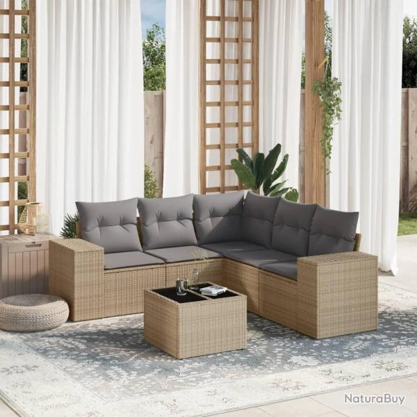 Salon de jardin avec coussins 6 pcs beige r�sine tress�e