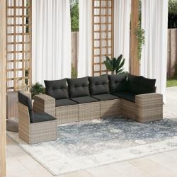 Salon de jardin 6 pcs avec coussins gris clair r&eacute;sine tress&eacute;e
