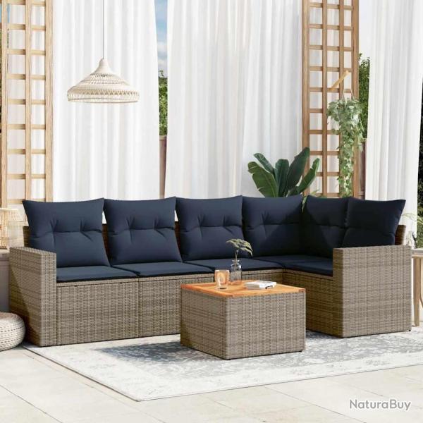 Salon de jardin 6 pcs avec coussins gris r�sine tress�e