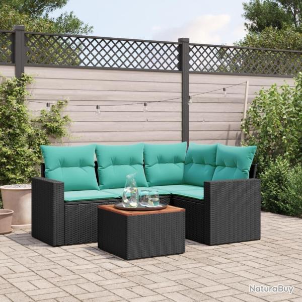 Salon de jardin 5 pcs avec coussins noir r�sine tress�e