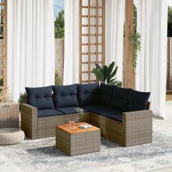 Salon de jardin 6 pcs avec coussins gris r&eacute;sine tress&eacute;e