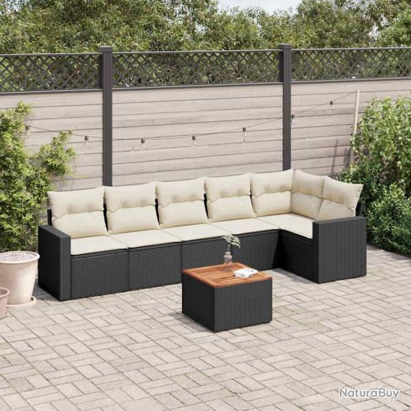 Salon de jardin 7 pcs avec coussins noir r�sine tress�e