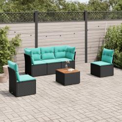Salon de jardin 6 pcs avec coussins noir r&eacute;sine tress&eacute;e