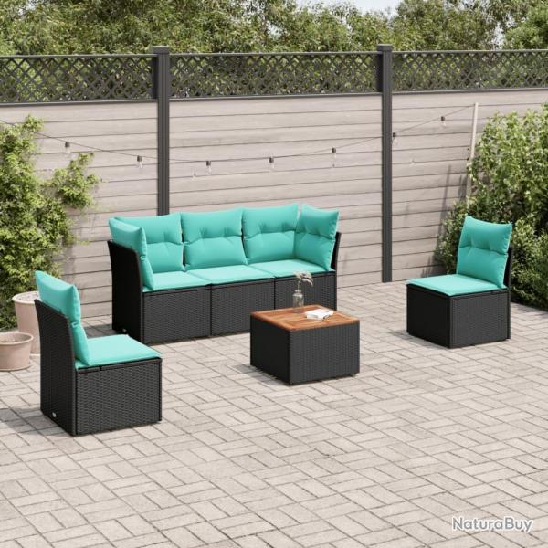 Salon de jardin 6 pcs avec coussins noir r�sine tress�e