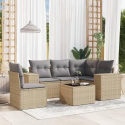 Salon de jardin avec coussins 6 pcs beige r&eacute;sine tress&eacute;e