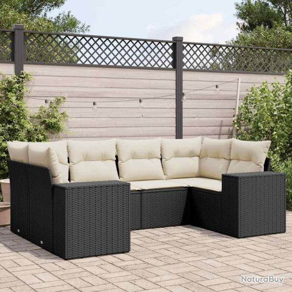 Salon de jardin 6 pcs avec coussins noir r�sine tress�e