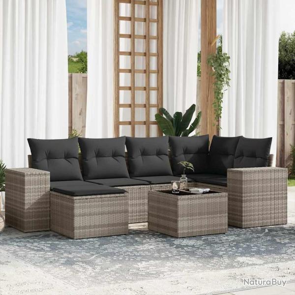 Salon de jardin avec coussins 7 pcs gris clair r�sine tress�e